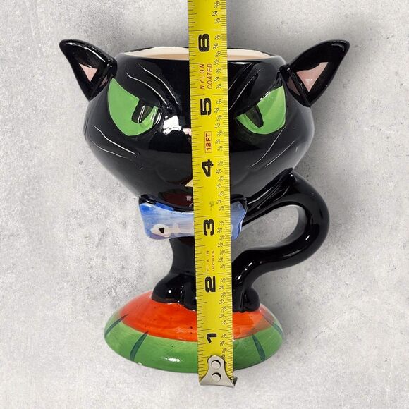 Black Cat Halloween Planter or Mug Whimsical Ceramic Goblet Style Kitty Spooky - Picture 10 of 10